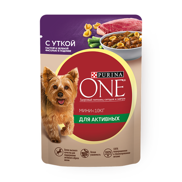 Влажный корм для собак Purina One Mini утка, паста и фасоль