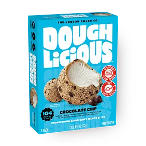 Cookie dough bites dessert with dark chocolate chips and vanilla