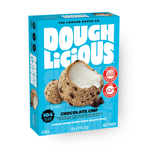 Cookie dough bites dessert with dark chocolate chips and vanilla ice cream Dough Licious