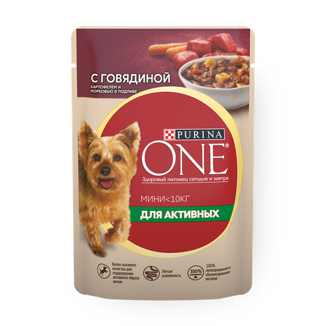 Влажный корм для собак Purina One Mini говядина, картофель и морковь