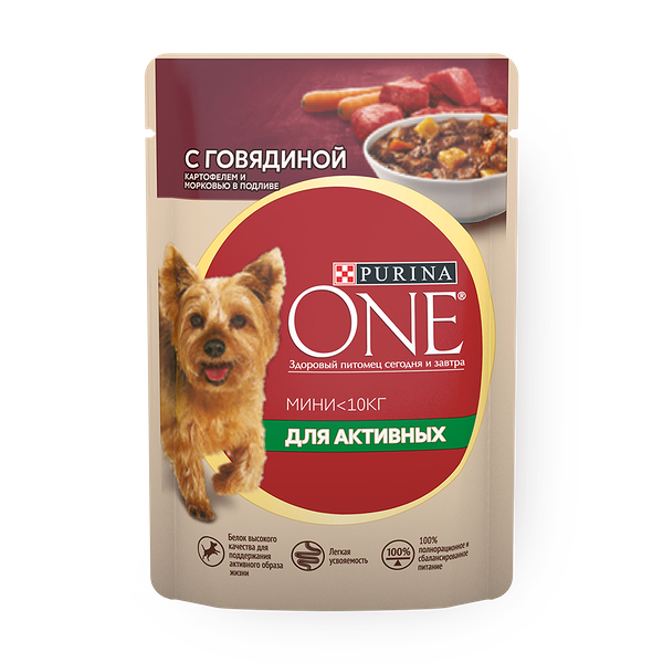 Влажный корм для собак Purina One Mini говядина, картофель и морковь