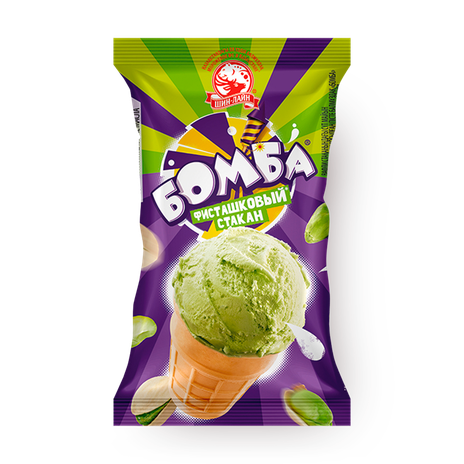 Мороженое «Бомба» фисташковое в вафельном стакане