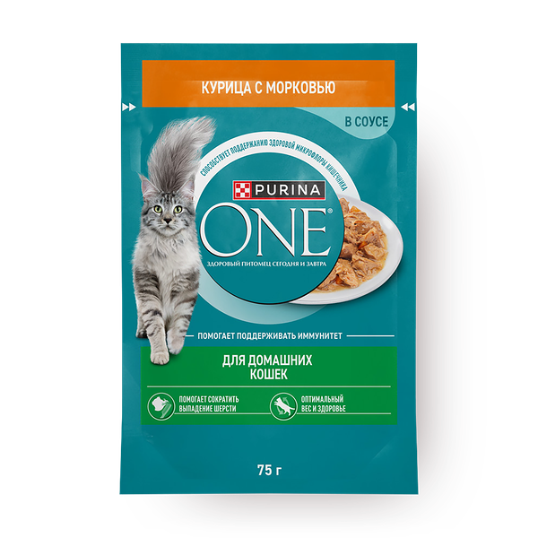 Влажный корм для кошек Purina One с курицей и морковью