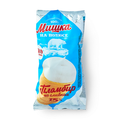 Мороженое пломбир ванильный «Мишка на полюсе» в вафельном стаканчике