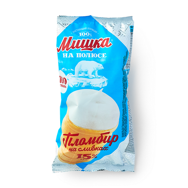 Мороженое пломбир ванильный «Мишка на полюсе» в вафельном стаканчике