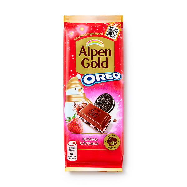 Шоколад молочный Alpen Gold нежная клубника с кусочками печенья Oreo