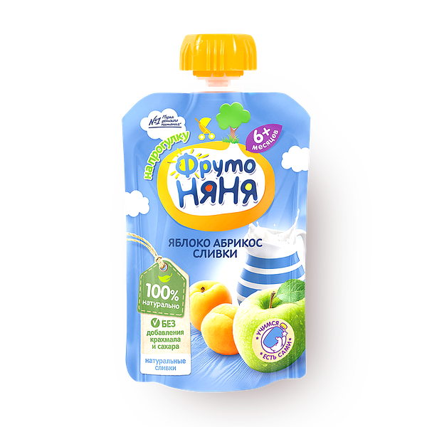 Фруктовое пюре «Фрутоняня» яблоко-абрикос-сливки