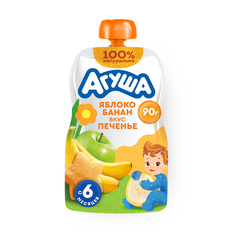 Фруктовое пюре «Агуша» яблоко-банан-печенье