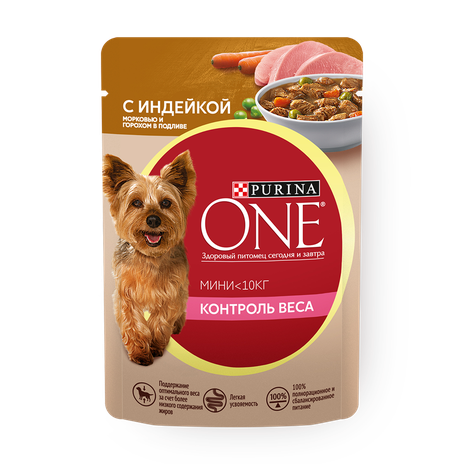 Влажный корм для собак Purina One Mini Контроль веса индейка с морковью и горохом
