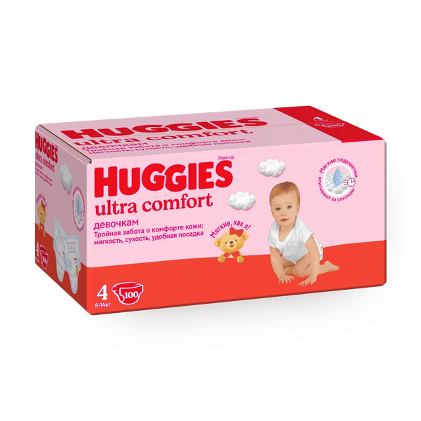 Подгузники Huggies Ultra Comfort для девочек 4 размер 8-14 кг