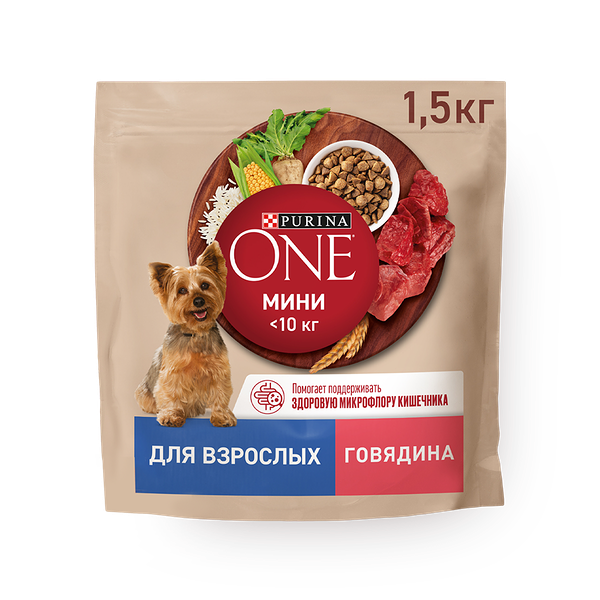 Сухой корм для взрослых собак Purina One Mini со вкусом говядины