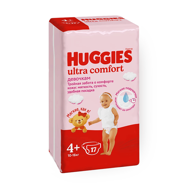 Подгузники Huggies Ultra Comfort для девочек 4+ размер 10-16 кг