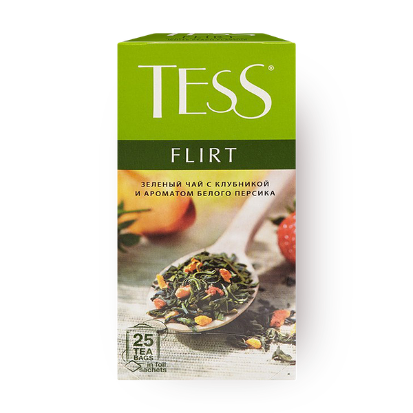 Чай зелёный Tess Flirt с ароматом белого персика и клубники в пакетиках