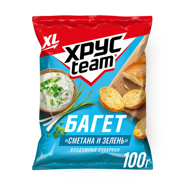 Сухарики Хрусteam XL Багет сметана-зелень