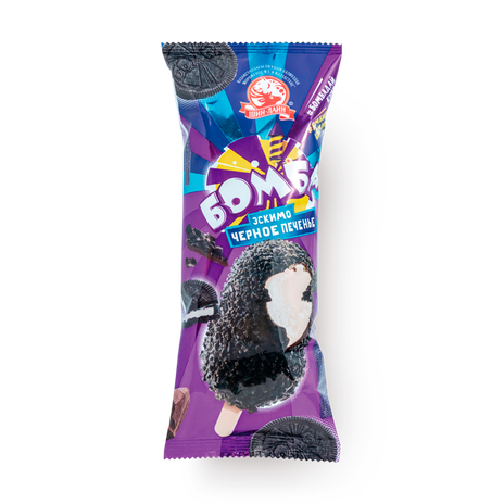 Мороженое «Бомба» Чёрное печенье с крошкой шоколадного печенья эскимо