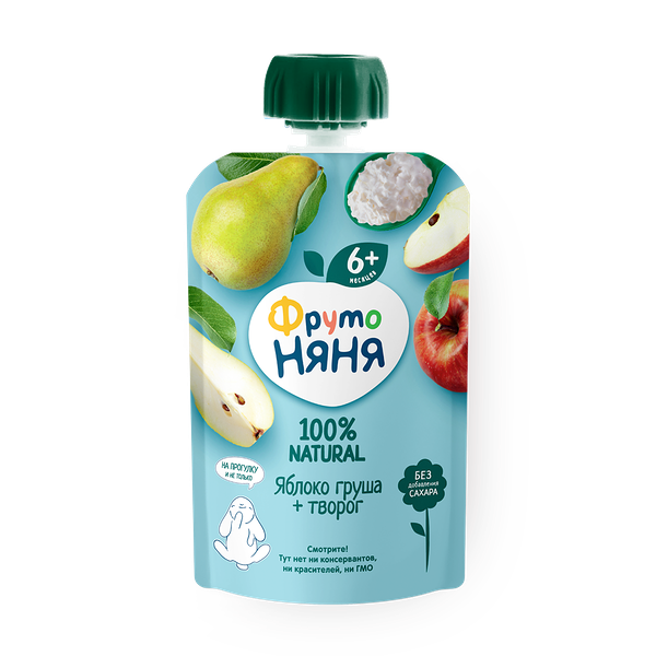 Пюре «ФрутоНяня» яблочно-грушевое с творогом