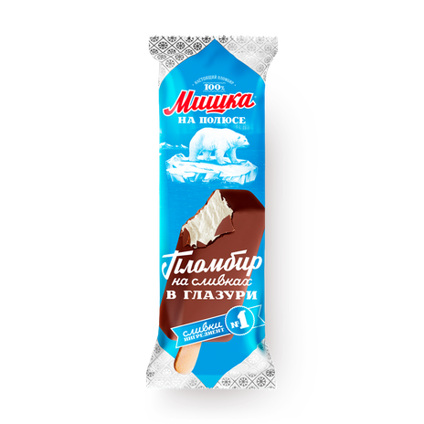 Мороженое пломбир ванильный «Мишка на полюсе» в шоколаде эскимо