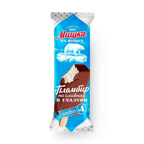 Мороженое пломбир ванильный «Мишка на полюсе» в шоколаде эскимо