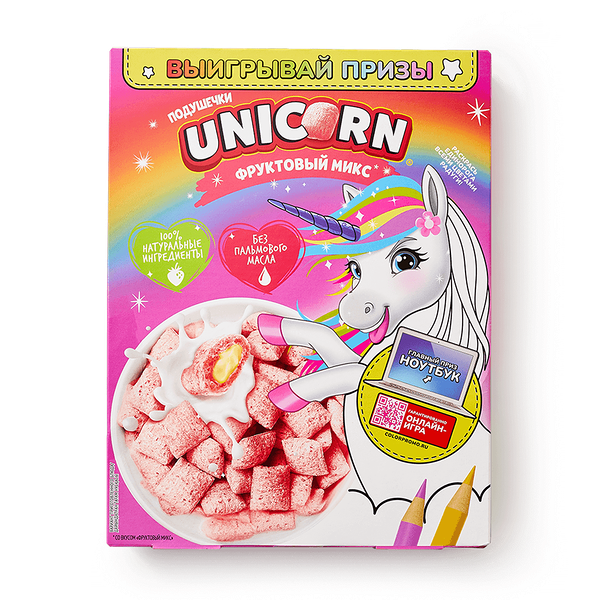 Завтраки готовые Подушечки Kellogg's Unicorn с начинкой со вкусом фруктовый микс