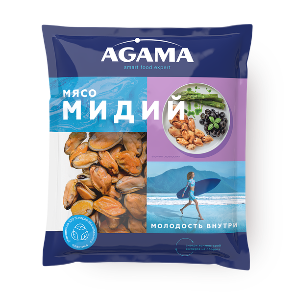 Мидии мясо Agama варёно-мороженое