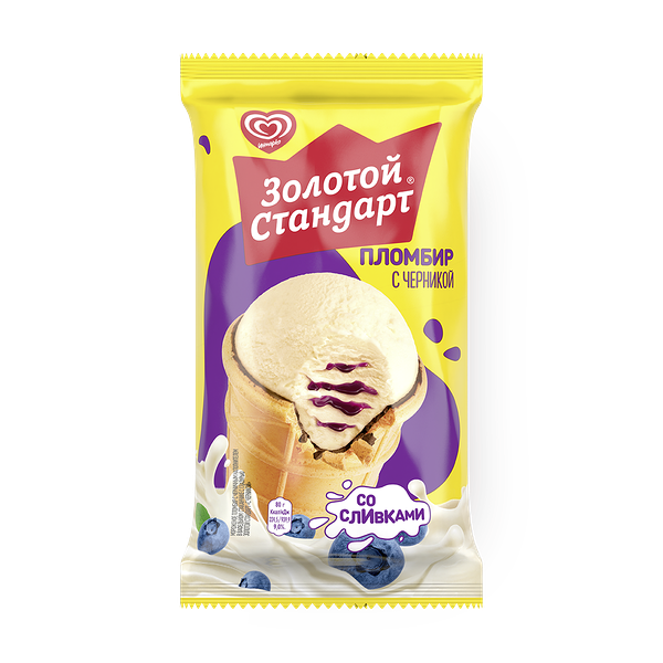 Мороженое «Инмарко» Золотой стандарт, стаканчик пломбир с черникой
