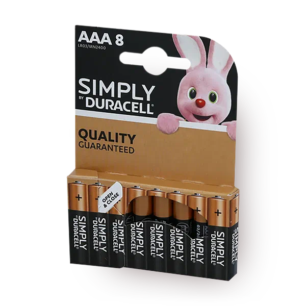 Eight Duracell Simply AAA batteries