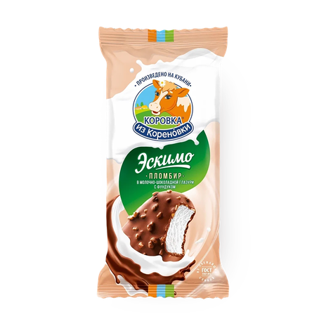 Мороженое пломбир «Коровка из Кореновки» молочный шоколад с фундуком