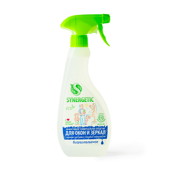 Средство для мытья окон и зеркал Synergetic с антибактериальным эффектом