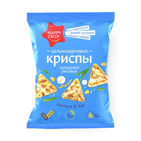 Крипсы рисовые-цельнозерновые Happy Crisp сметана и лук