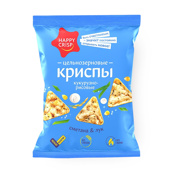 Крипсы рисовые-цельнозерновые Happy Crisp сметана и лук