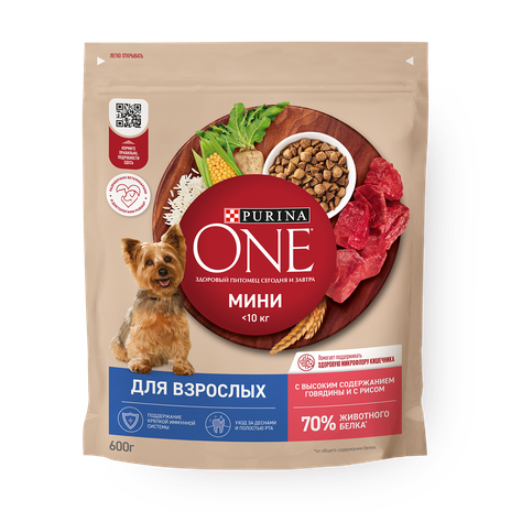 Сухой корм для взрослых собак Purina One Mini говядина и рис