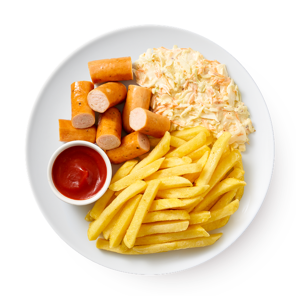 Сосиски с картофелем, коул-слоу и кетчупом «Из Лавки»