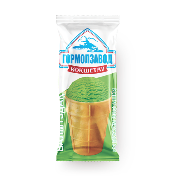 Мороженое сливочное «Кокшетауское» со вкусом фисташки в вафельном стаканчике