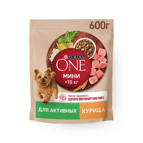 Сухой корм для активных собак Purina One Mini курица и рис