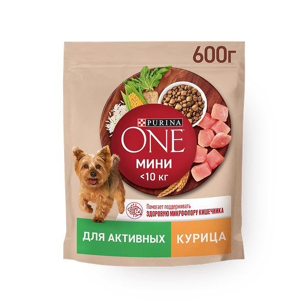 Сухой корм для активных собак Purina One Mini курица и рис