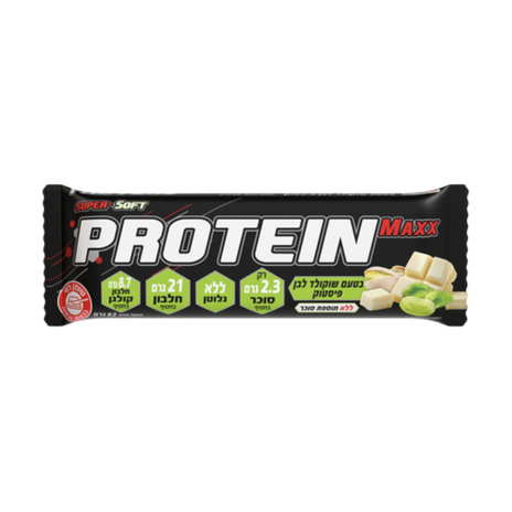 חטיף פרוטאין מקס בטעם שוקולד לבן פיסטוק