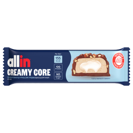Allin creamy core protein bar, milk chocolate with almond & coconut cream filling