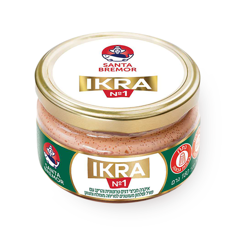 Ikara from troton fish eggs and herring with smoked trout and salmon for spreading