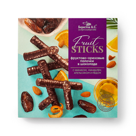 Палочки «Берестов А.С.» с фиником, миндалём, апельсином и мёдом в шоколаде