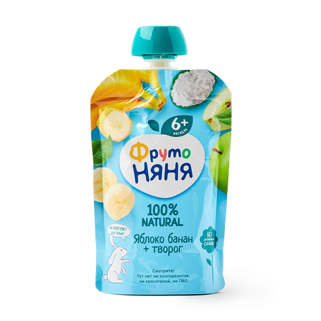 Фруктовое пюре «Фрутоняня» яблоко-банан-творог
