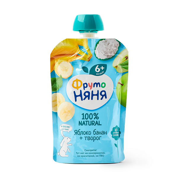 Фруктовое пюре «Фрутоняня» яблоко-банан-творог