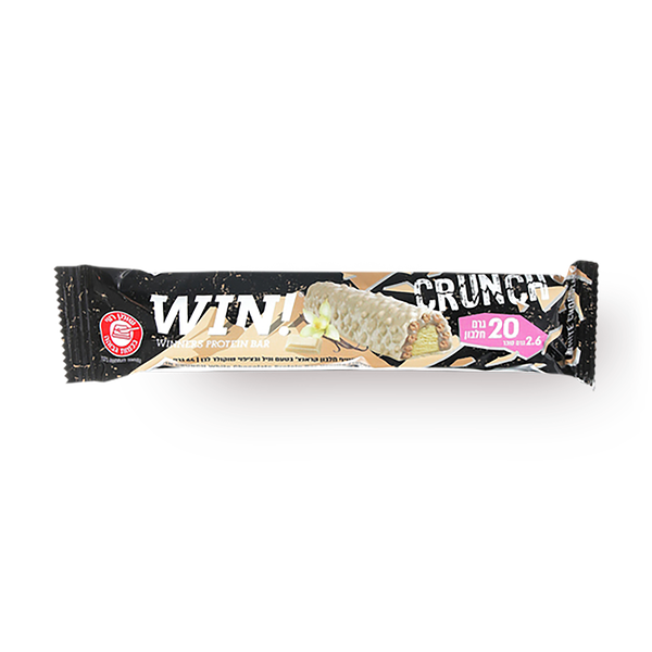 WIN! Vanilla crunch protein bar with white chocolate coating