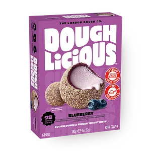 Cookie dough bites dessert with blueberry yogurt ice cream Dough