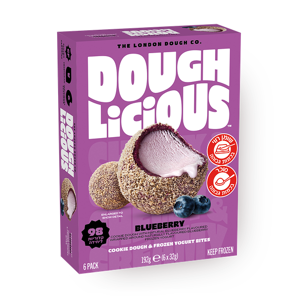 Cookie dough bites dessert with blueberry yogurt ice cream Dough Licious