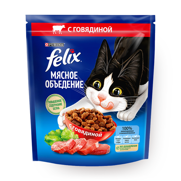 Сухой корм для кошек Felix Мясное объедение с говядиной