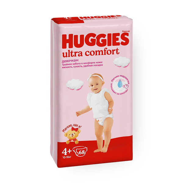 Подгузники Huggies Ultra Comfort для девочек 4+ размер 10-16 кг