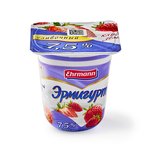 Продукт йогуртный Ehrmann Эрмигурт Экстра с клубникой и земляникой 7,5%