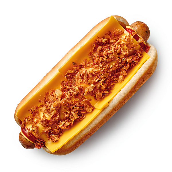 Хот-дог с запечённым сыром чеддер и куриной колбаской «Из Лавки»