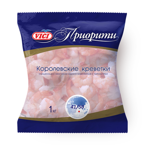 Королевские креветки очищенные Vici с хвостиком варёно-мороженые