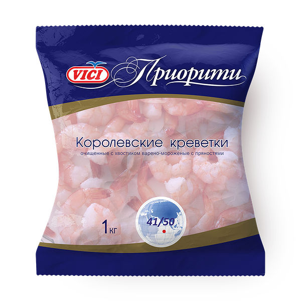 Королевские креветки очищенные Vici с хвостиком варёно-мороженые